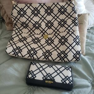 Spartina 449 Black and Cream Geometric Canvas Shoulder Bag with Matching Wallet